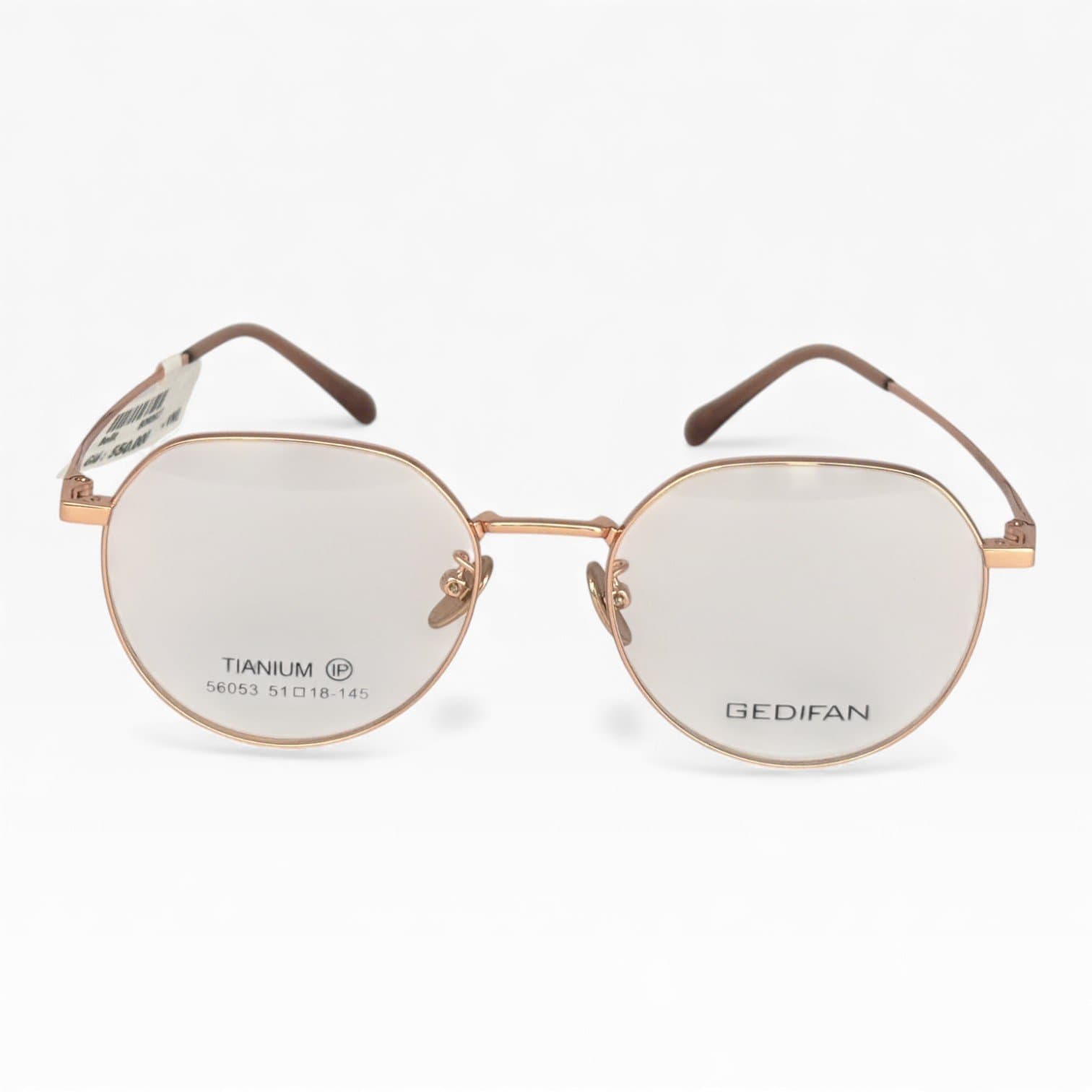 Gọng Kính Titan GEDIFAN – Form Tròn Bát Giác Màu Vàng Hồng