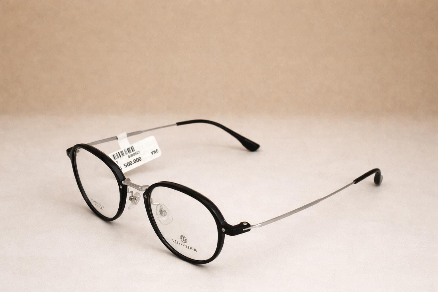 kính gọng Louisika dáng tròn bầu, viền nhựa đen phối càng Titanium IP - ảnh 2
