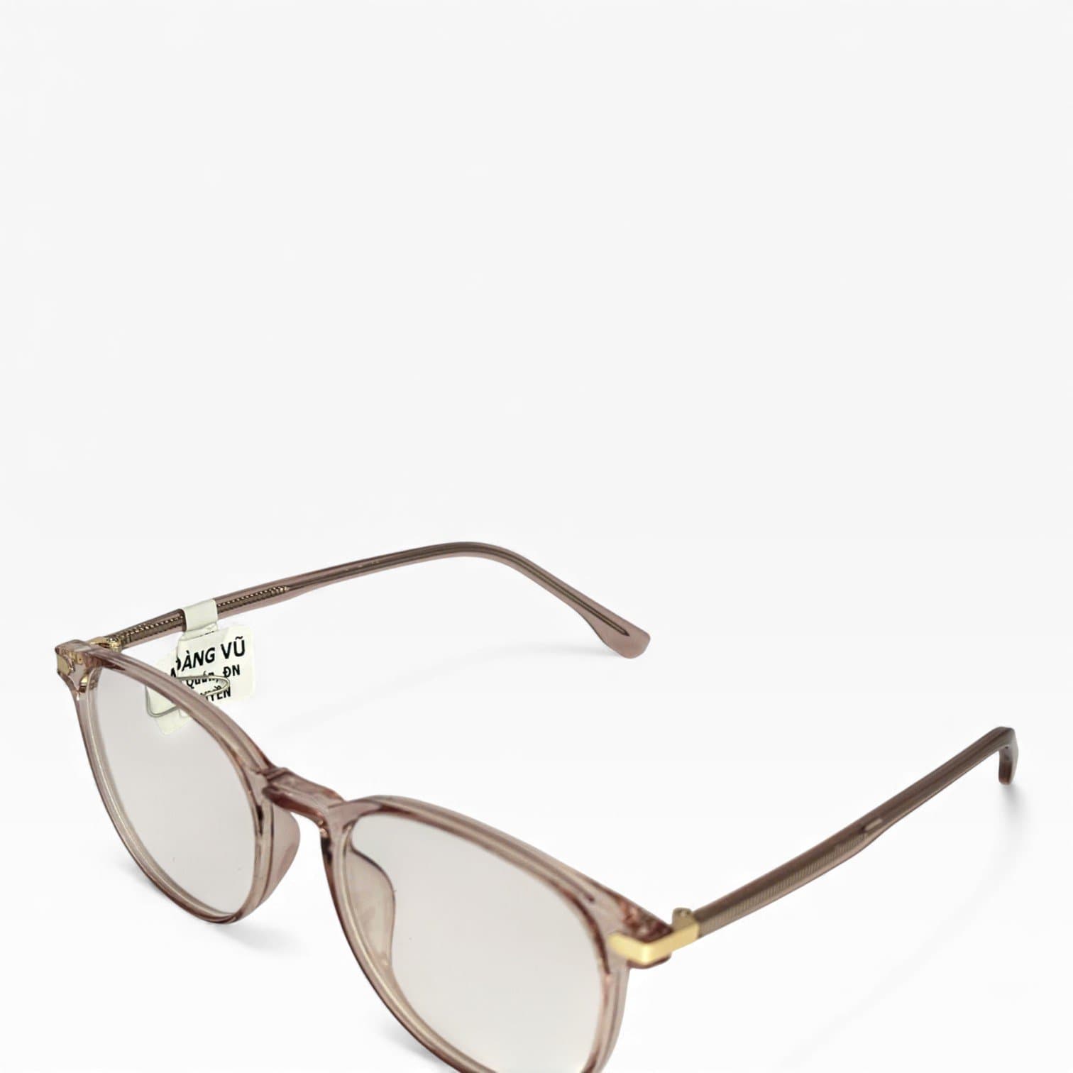 Kính gọng vuông bo tròn, nhựa trong màu nâu, điểm nhấn kim loại ở bản lề - ảnh 2