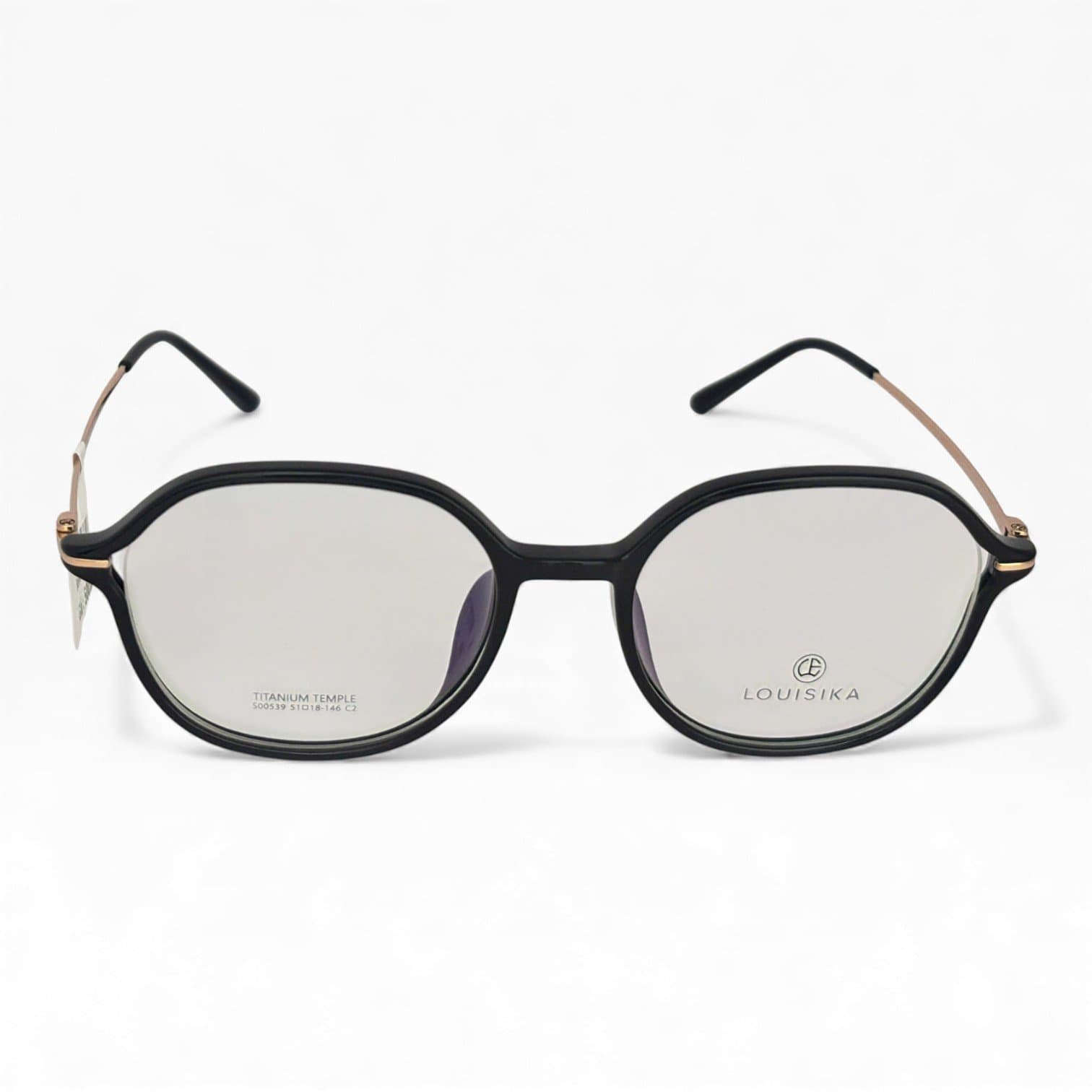 Kính Louisika – Gọng Đen Viền Tròn, Càng Kim Loại Vàng Hồng