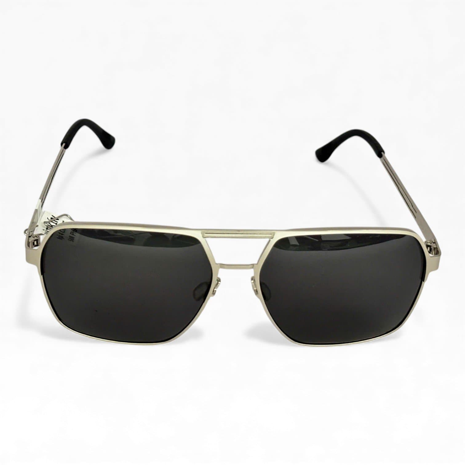 Kính Mát Nam – Gọng Kim Loại Bạc, Form Phi Công Vuông, Tròng Đen UV400