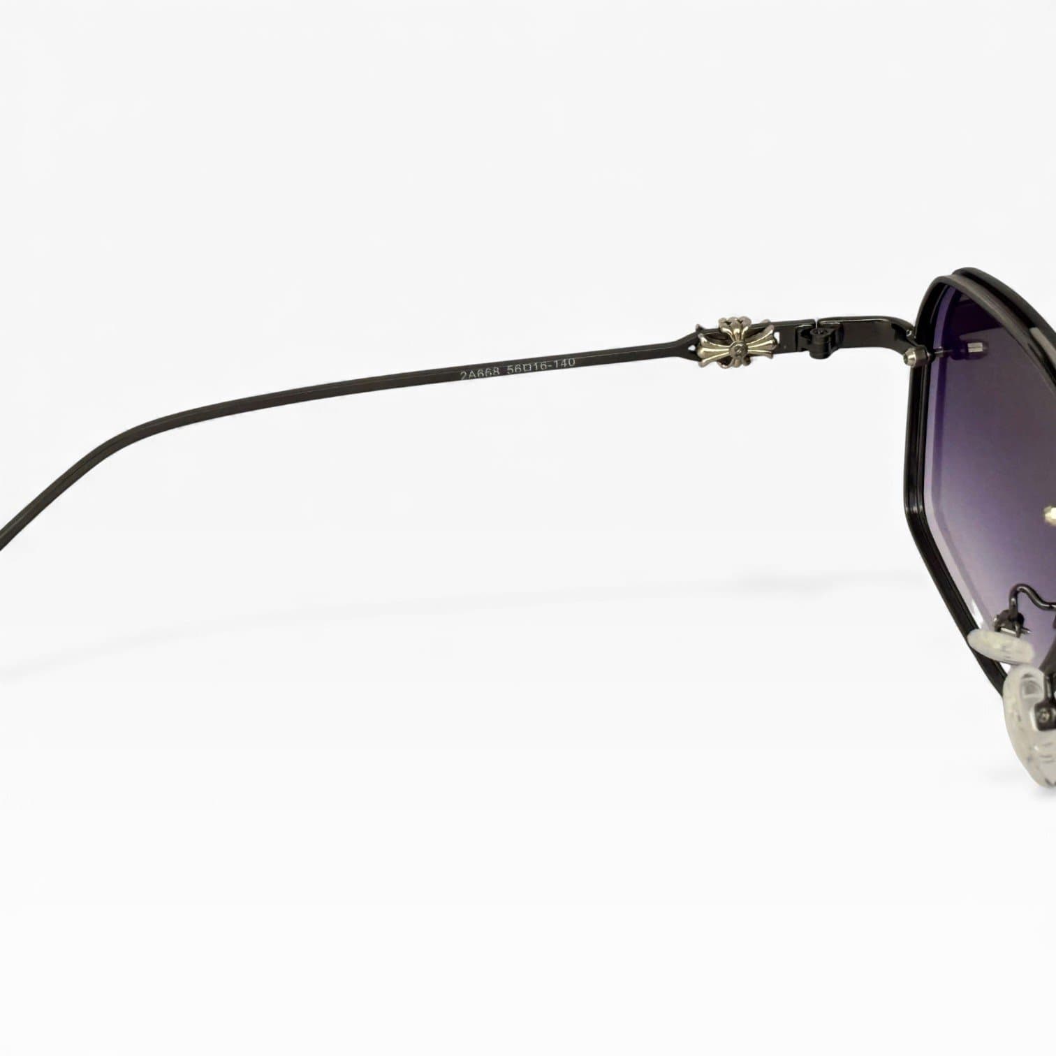 Kính Mát Nam – Gọng Kim Loại Đen, Form Lục Giác Cá Tính, Tròng Tím Khói UV400 - ảnh 3