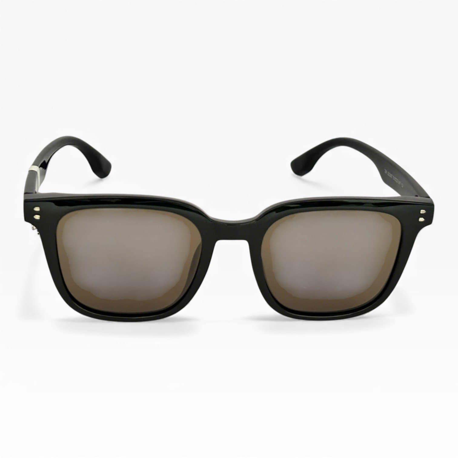 Kính Mát Vuông Cổ Điển – Gọng Đen Bóng, Tròng Gương Nâu Khói