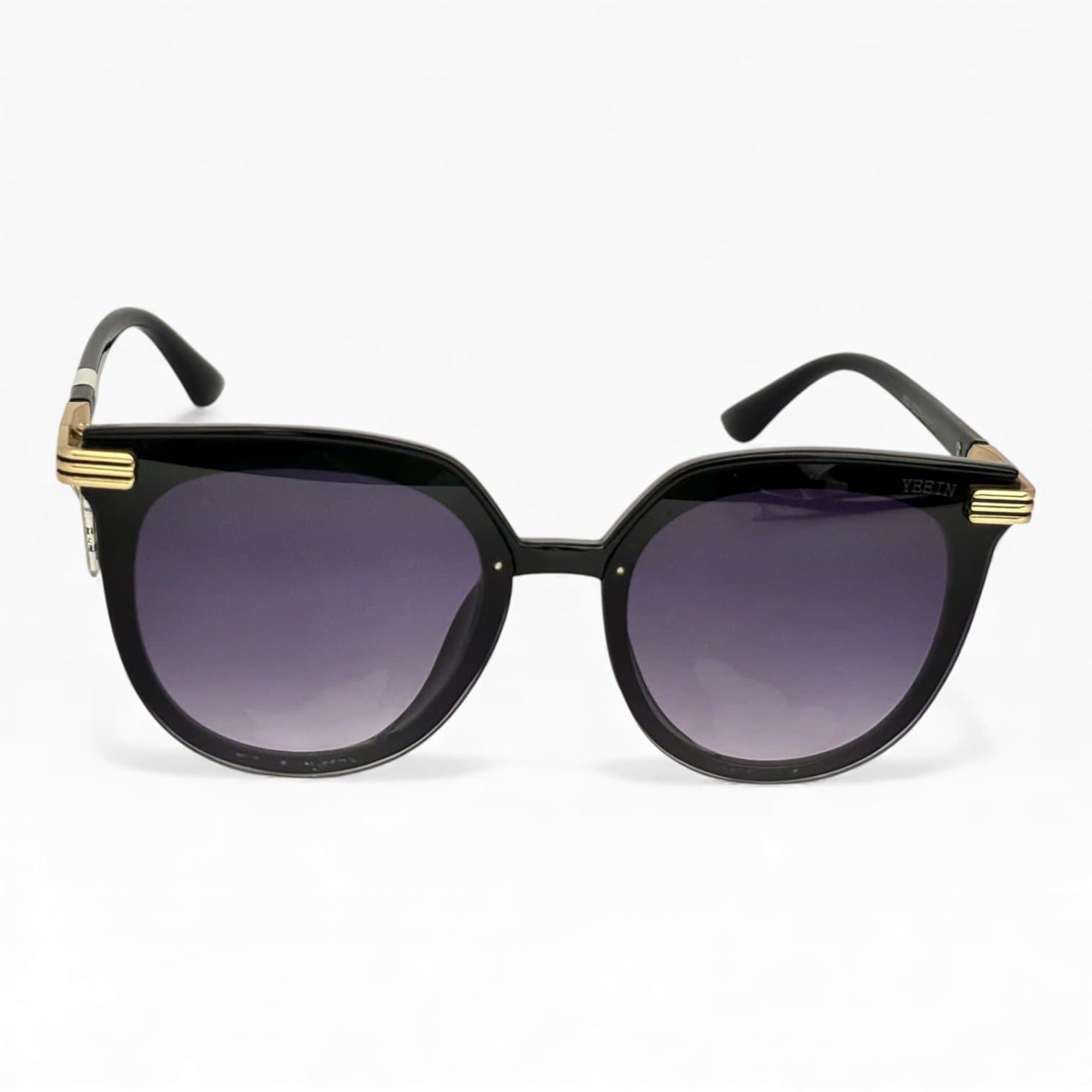 Kính Mát YBEIN – Gọng Đen Phối Viền Vàng, Tròng Gradient Tím Khói
