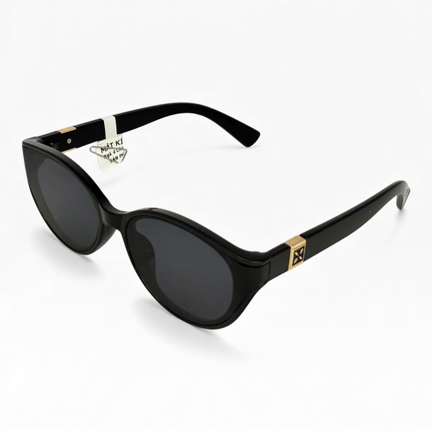 Kính Râm Oval Đen Unisex Tròng Đen UV400 Phong Cách Retro