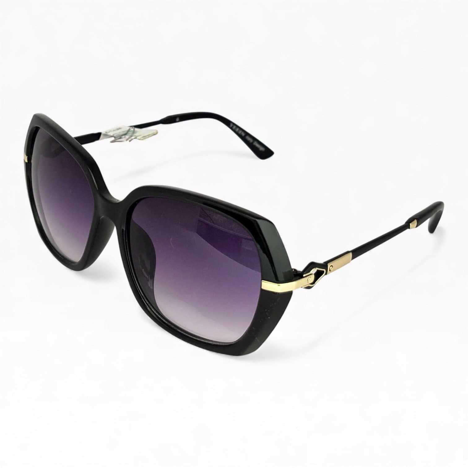 Kính Râm Oversize Nữ Gọng Đen Viền Vàng Tròng Tím UV400 Sang Trọng - ảnh 2