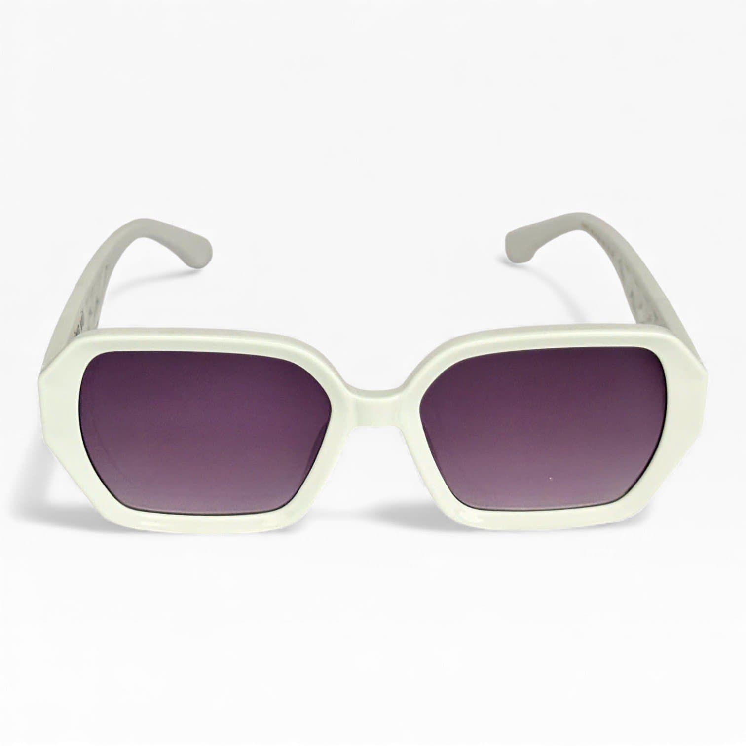 Kính Râm Vuông Bo Góc Gọng Trắng Sữa Tròng Tím UV400 Unisex Thời Trang