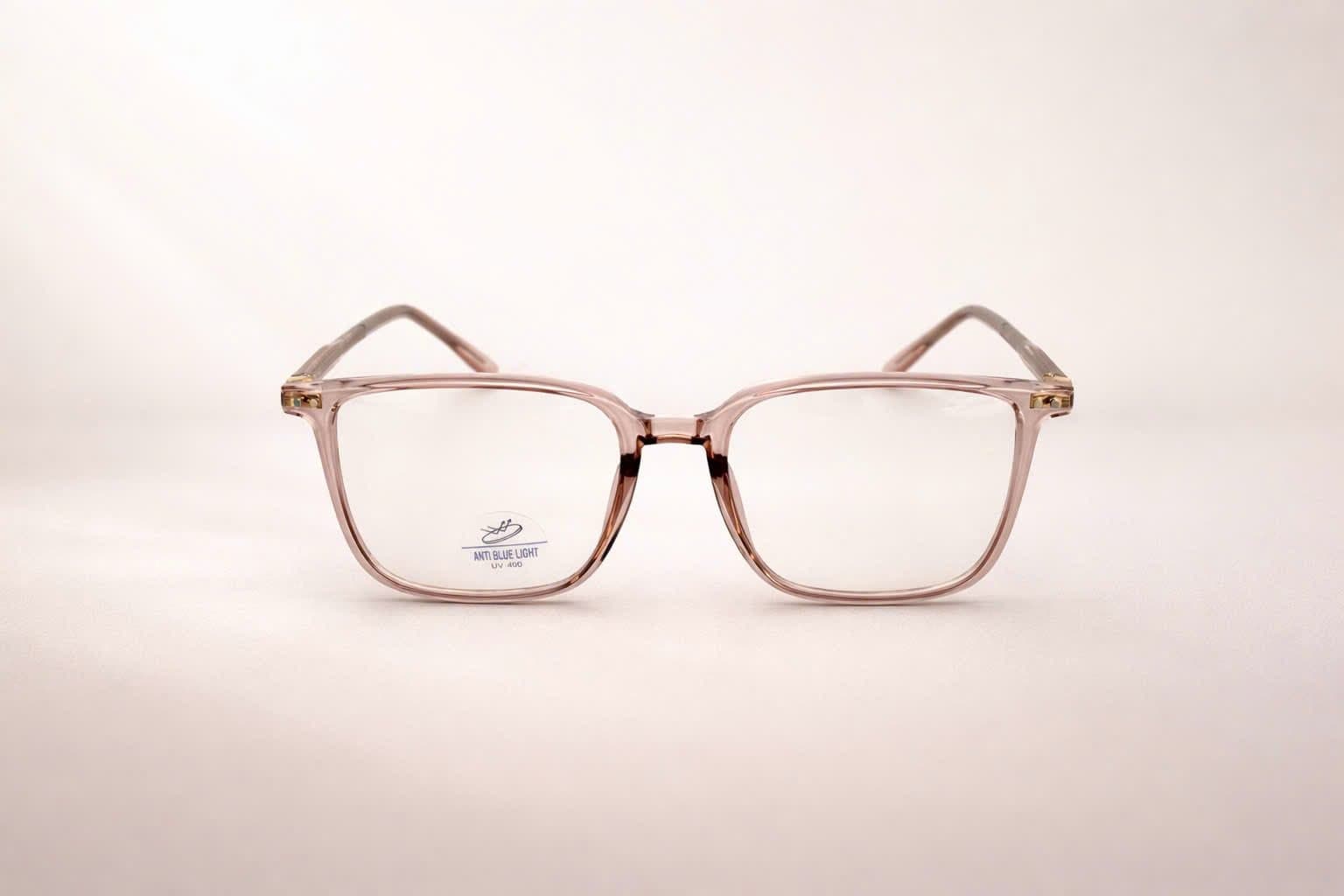 Gọng Kính Cận Nữ Vuông Bầu Thời Trang – Nhựa Dẻo Màu Hồng Trà Trong Suốt – Chống Ánh Sáng Xanh