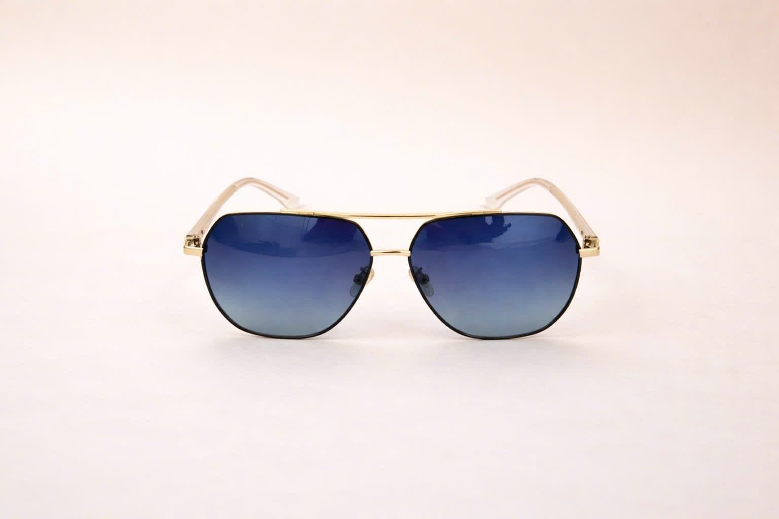 Kính Mát Phi Công Aviator Đa Giác – Khung Kim Loại Mạ Vàng Cao Cấp – Tròng Tráng Gương Xanh Blue