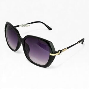 Alternative view of Kính Râm Oversize Nữ Gọng Đen Viền Vàng Tròng Tím UV400 Sang Trọng